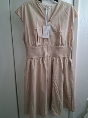 Grace Karin Cream Midi Dress with Smocked Waist